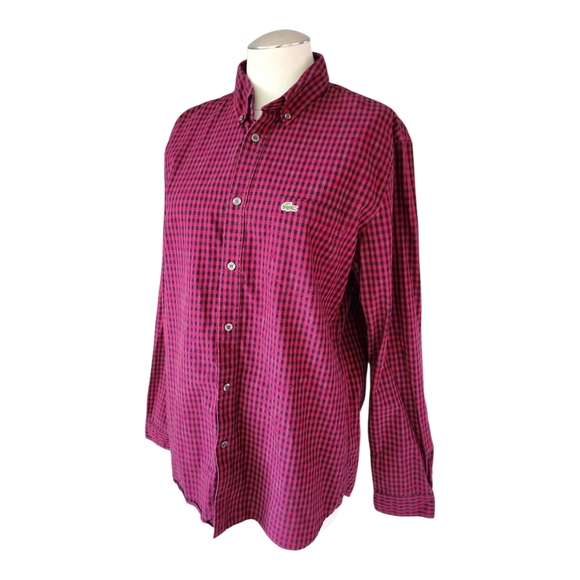 Lacoste Men’s Checkered Button-Down Shirt FR 40 / US M 100% Cotton Regular Fit - Picture 6 of 11